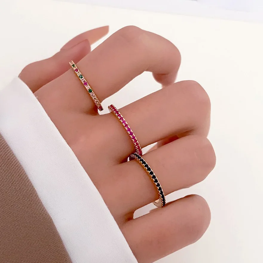 Simple Colorful Rows Of Diamond Ring Female Full Star Ring AM1661003