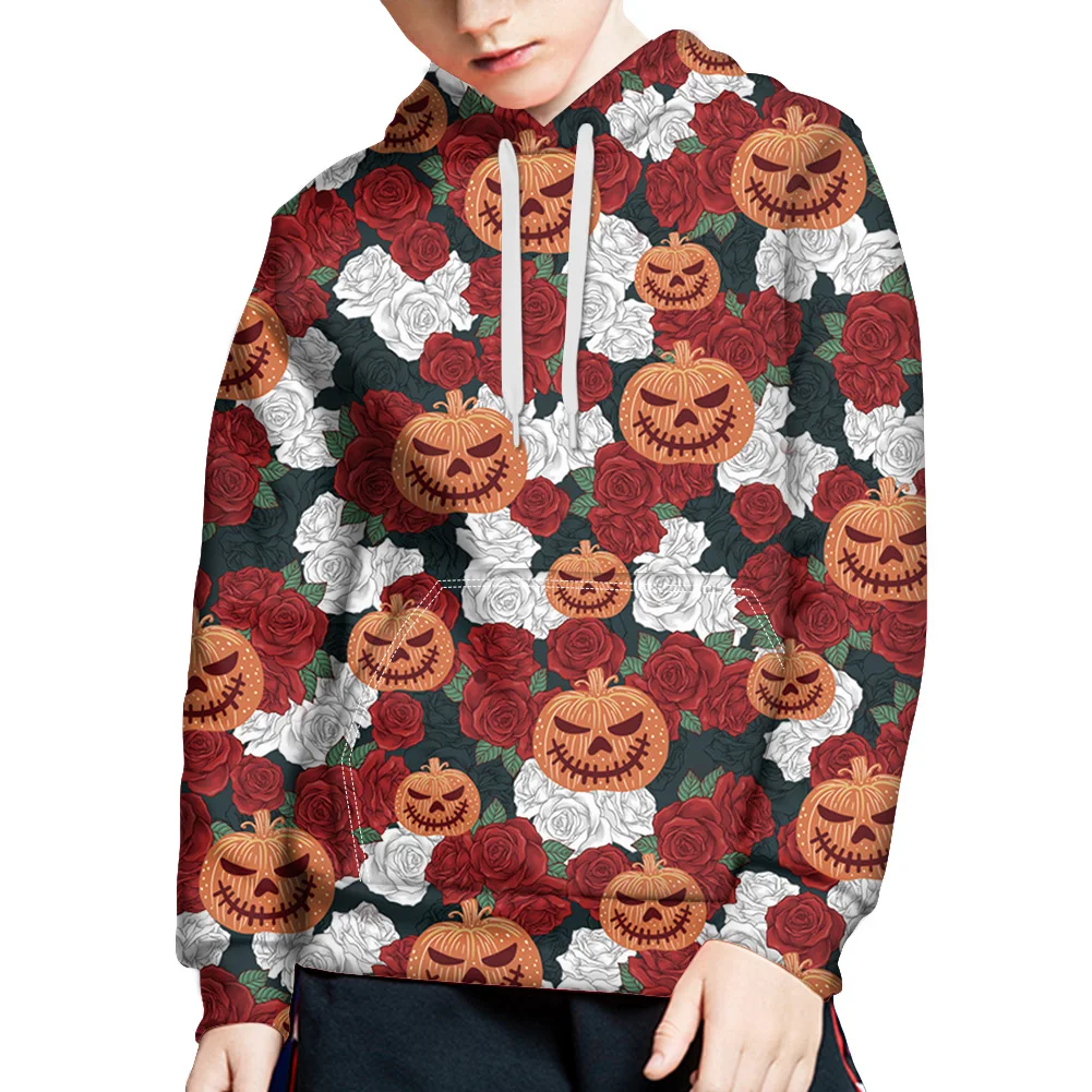 
Stylish Halloween Pumpkin Print Hoodies for Boys Fashionable Student Children Pullover Tops Cute Autumn Winter Hooded Sweatshirt 