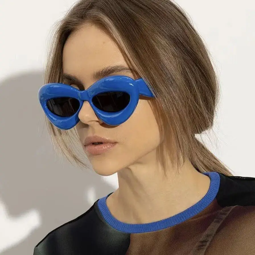Gafas De Sol Hip Hop Luxury Brand Inflated Oval Sunglasses Women 2024 Lip-Shaped Sun Glasses Thick Frame Inflated Sunglasses