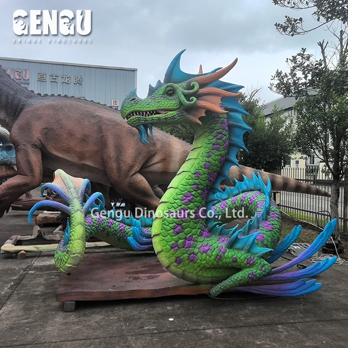 Animatronic 3D Dragon Model Realistic Green Dragon Statue For Sale