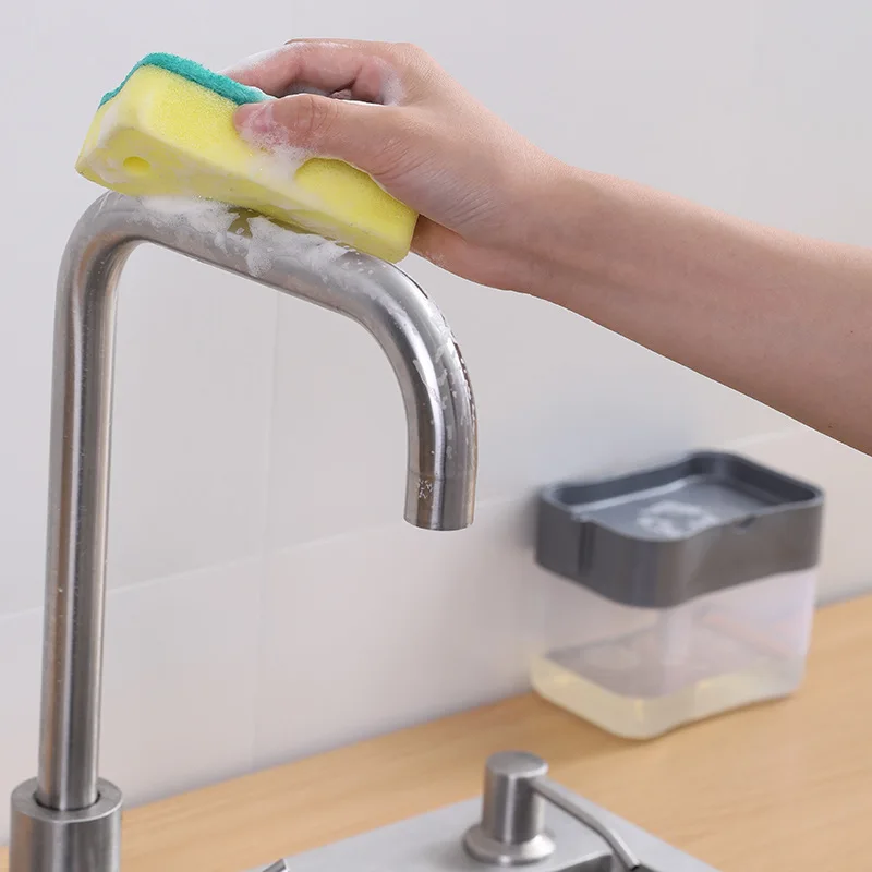 plastic home kitchen washing soap liquid storage box kitchen dish brush with soap dispenser