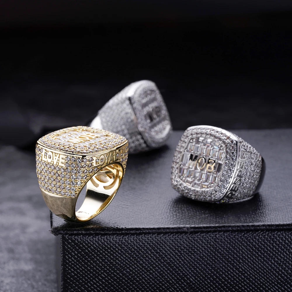 Custom Jewelry Basketball 14K White Gold Iced Out Zircon Baguette Lab Diamond Commemorative Pinky Letter Championsip Ring
