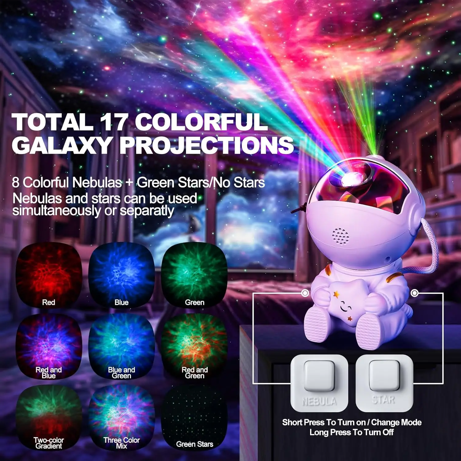 Smart Star Night Starry Projector Light Laser Sky Star Projector LED Night Light Astronaut Galaxy Projector For Bedroom Home