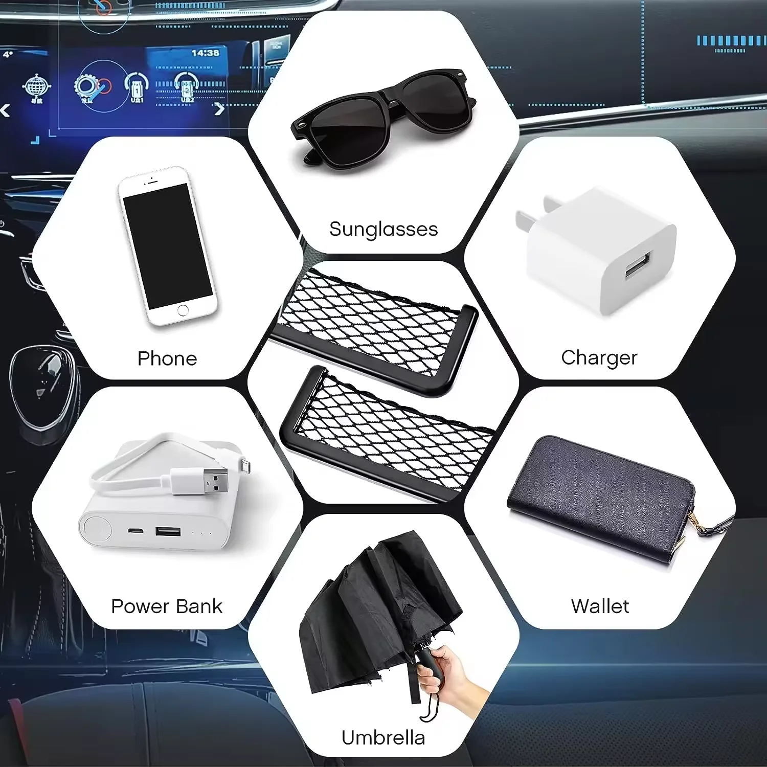 Car Organizer Storage Bag Auto Paste Net Pocket Car Storage Mesh Bag ABS Plastic Frame Nylon Organizer Back Pocket