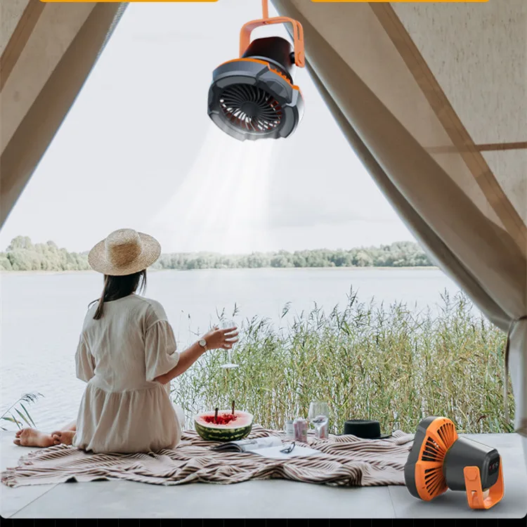 Remote Control Tent Phone Charge Power Bank USB Outdoor Portable Rechargeable Hanging Camping Ceiling Fan With Led Lantern