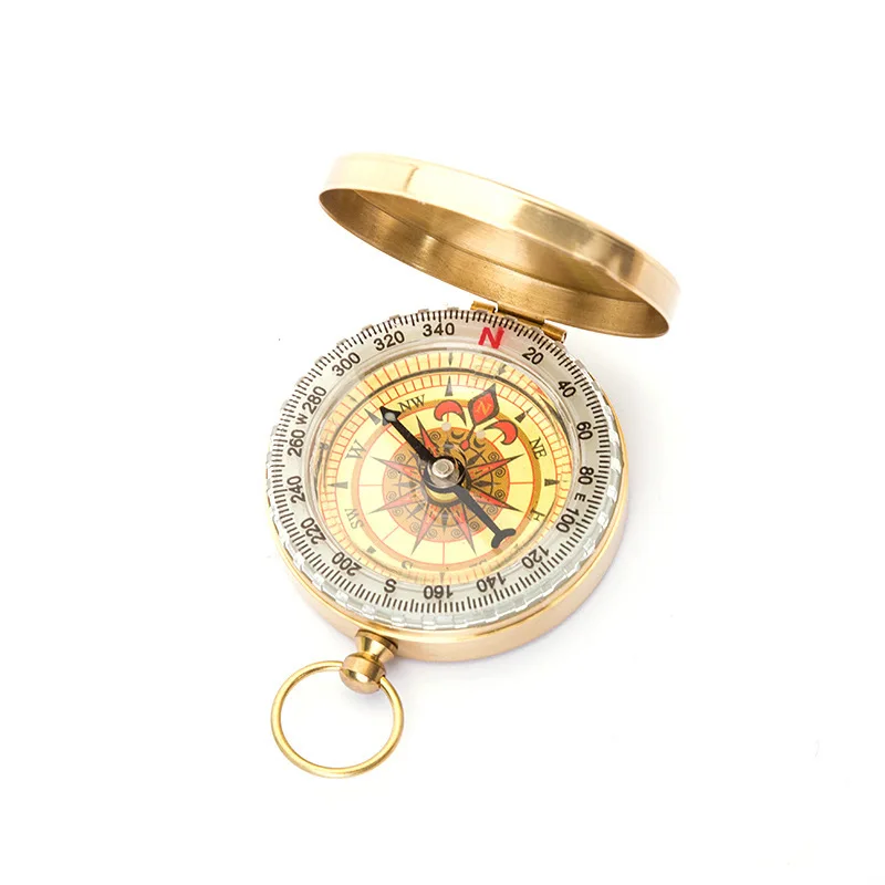 Cheap OEM waterproof pocket brass golden compass Glow in the dark Hiking Compass