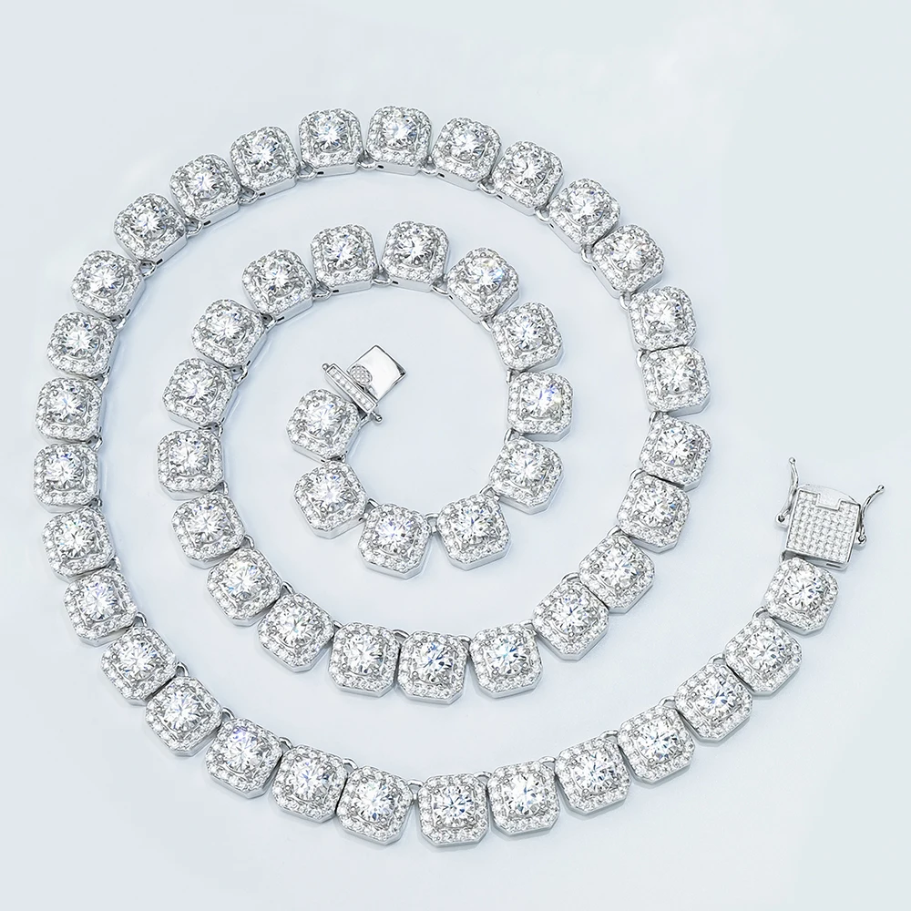 Elegant noble passionate sugar-cube shape S925 silver full moissanites inlaid Necklace for Women Men Jewelry birthday Gifts
