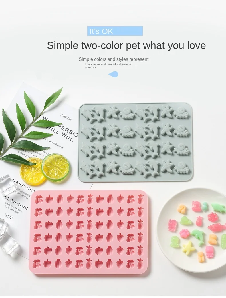 Wholesale 54 Cavity Silicone 3D Cartoon Animal Fruit Bear Rabbit Chocolate Moulds Jelly Candy Molds