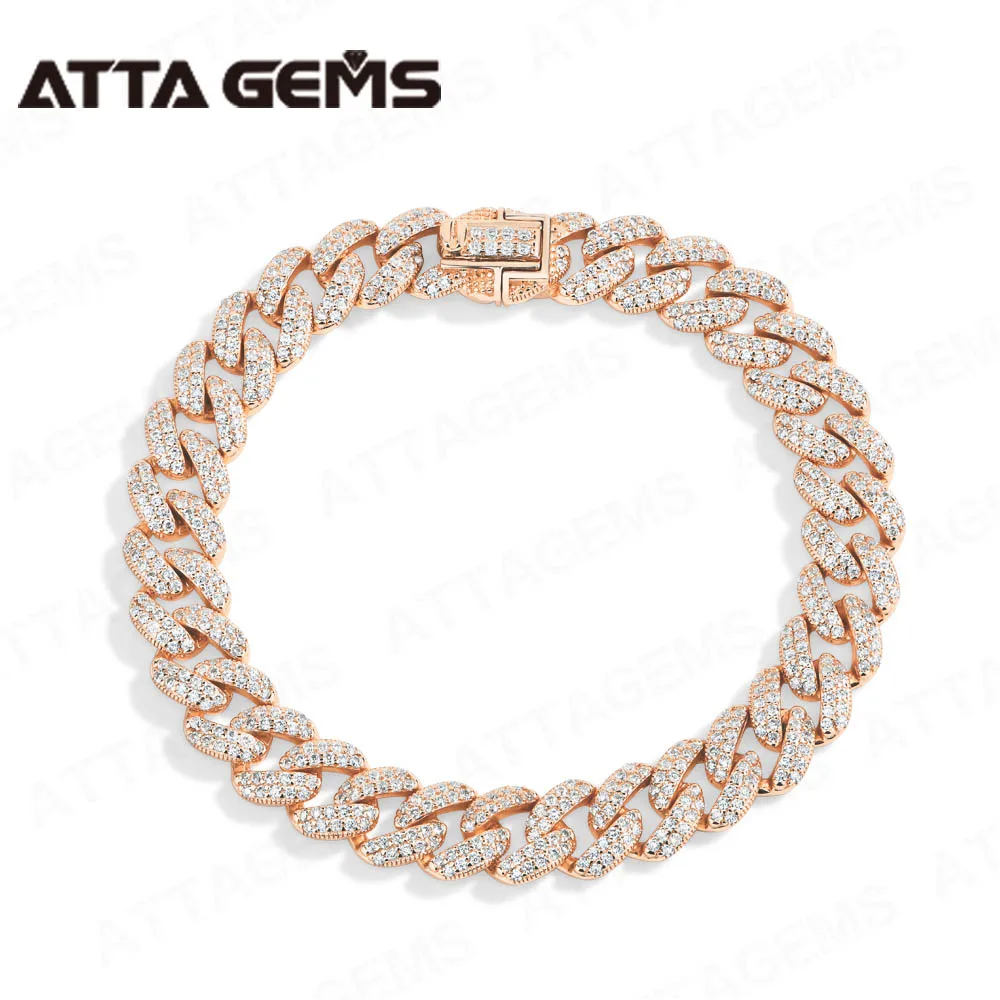 ATTA 925 Sterling Silver Full Moissanite Cuba Chain for Man Women WIth 18k Gold Plated Tennis Bracelets Fine Jewelry