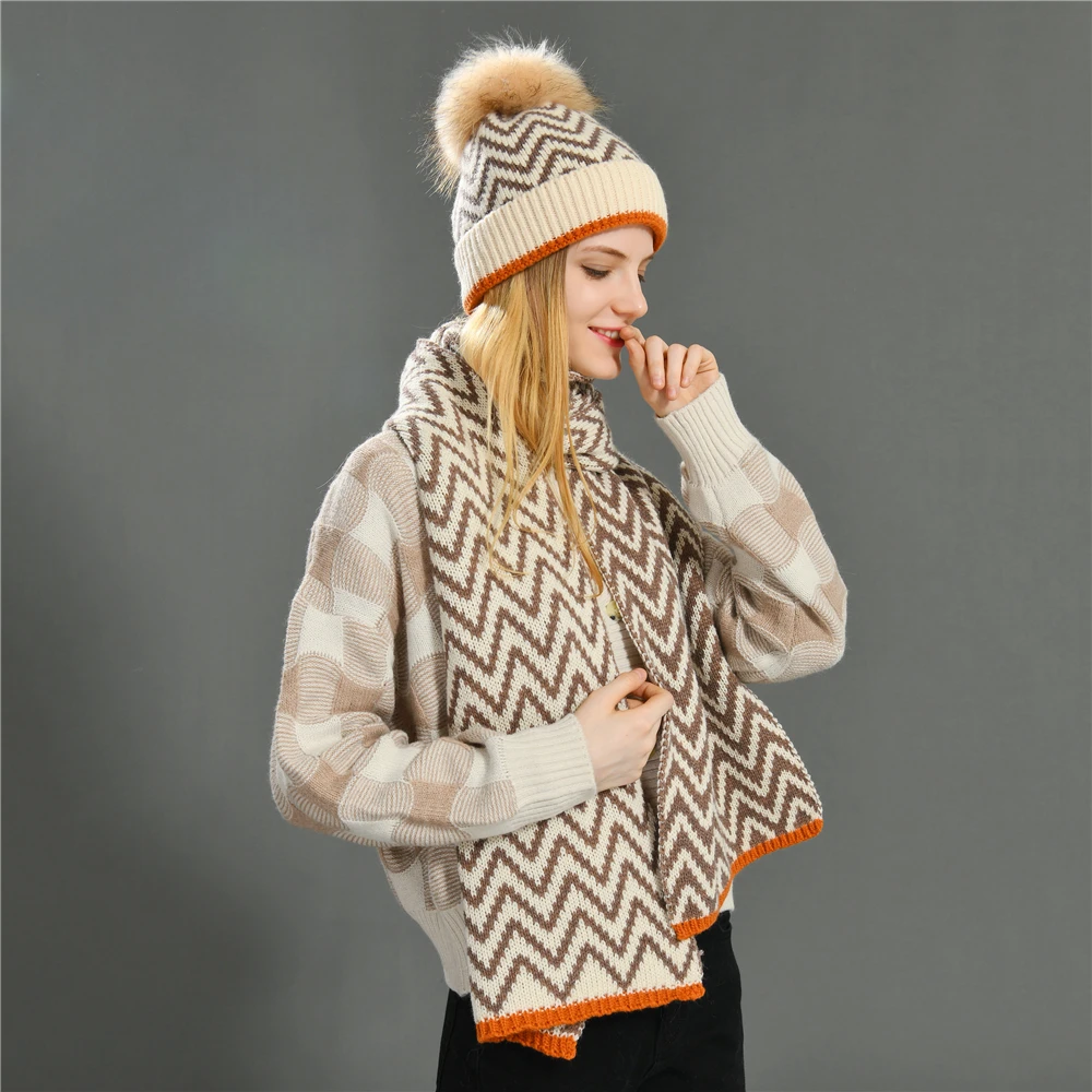 High Quality Wool Knitted Beanie Hats Wholesale Luxury Cashmere Solid Color Plain Women Winter Beanie Hats Scarf Set Warm