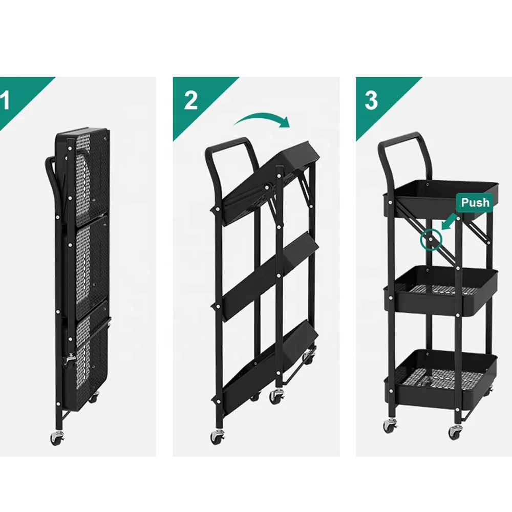 Caddy Cart Metal Nursery Storage Organizer 3-Tier Rolling for Diapers and Baby