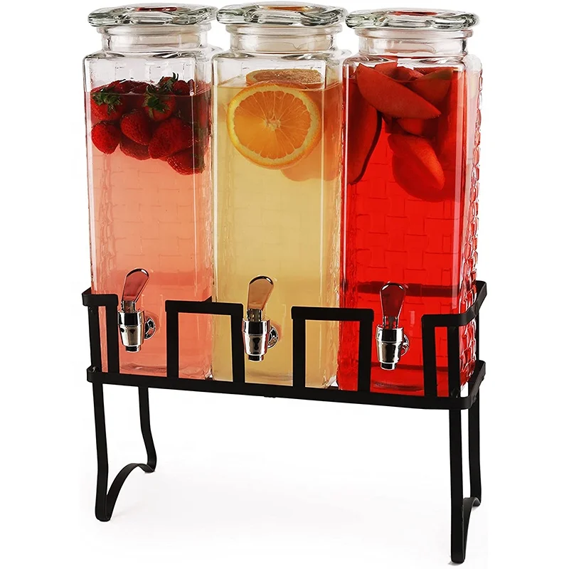 3 шт. стеклянная банка с завинчивающейся крышкой 30 унций распределители напитка с черной металлической подставки веселой вечеринки развлечения посуда для воды, холодный чай, пунш