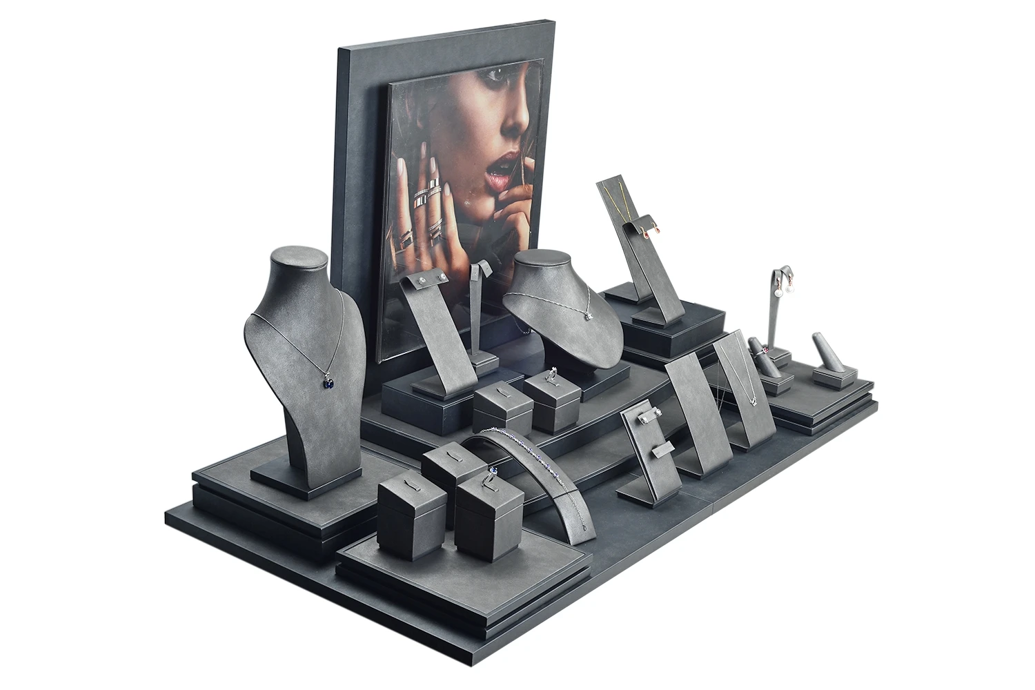 Tongxing Custom Ring Jewelry Packaging Display Stand Set Tray Earring Necklace Bust Prop Wood Luxury Jewelry Display Stand