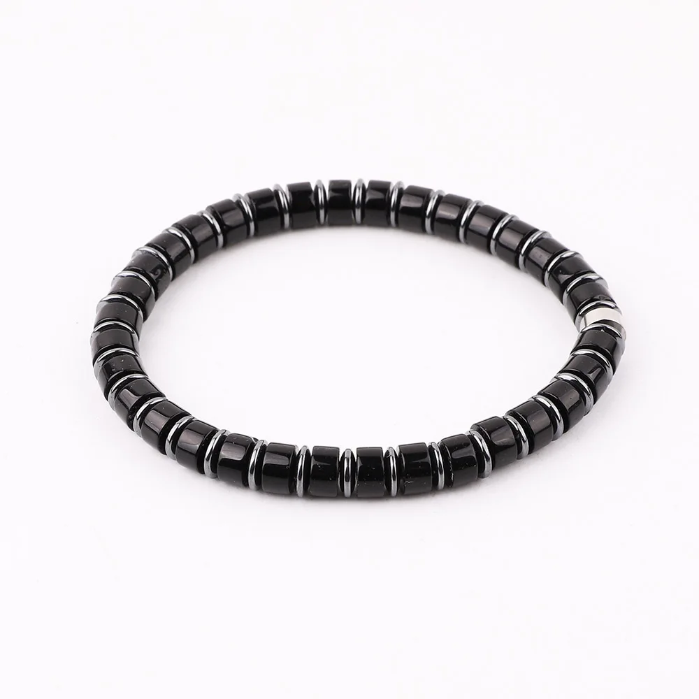 New Design Men Bracelet Natural Stone Hematite Beaded Elastic Bracelet Man JBS12626