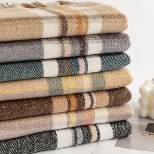 180cm Custom Warm Soft Pashmina Neck Scarves Korea Japan Shawl Blanket Ladies Plaid Tassel Cashmere Winter Scarf for Women