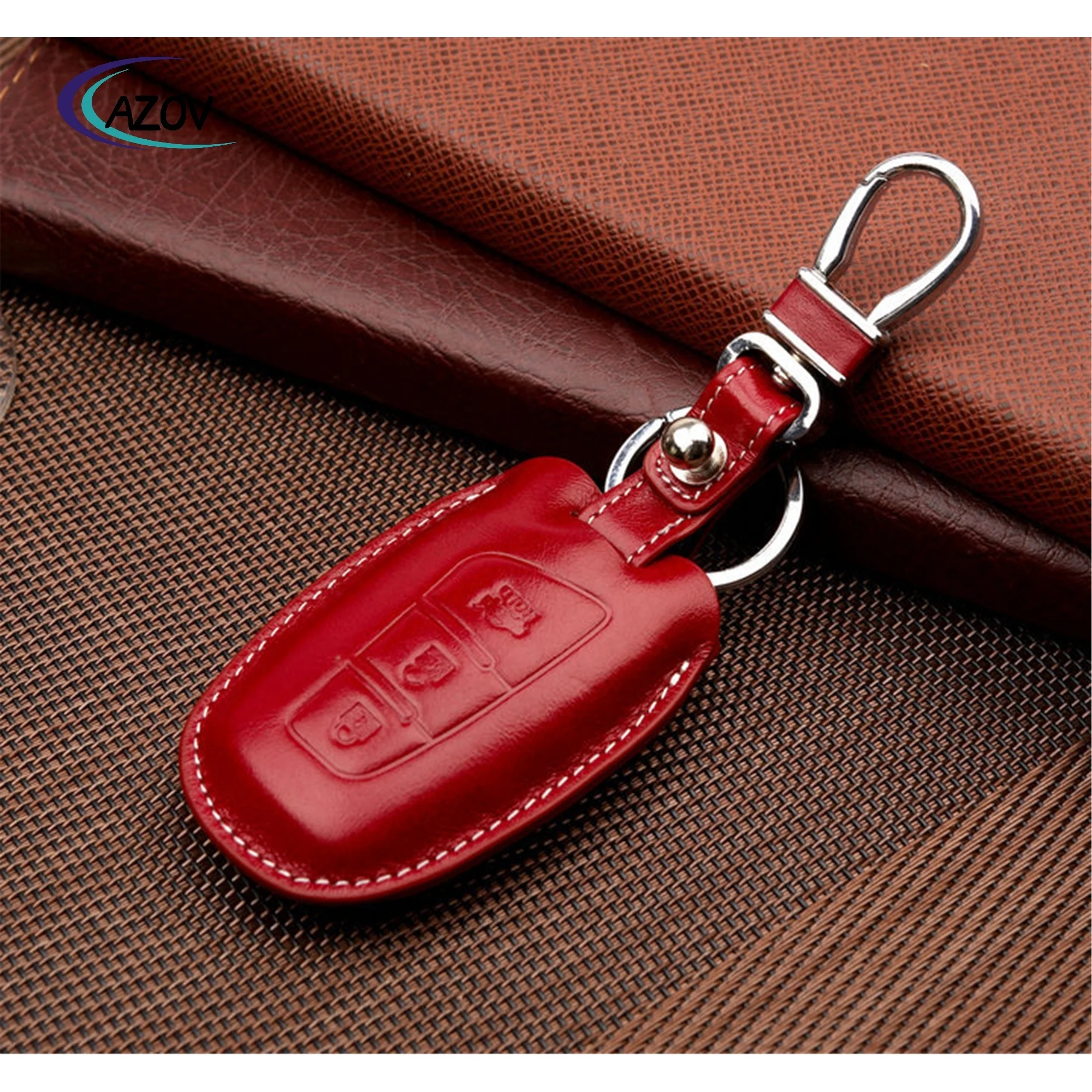 Leather Remote Auto Key Holder Organizer RFID Smart Car Key Case Cover For Any Brand Car