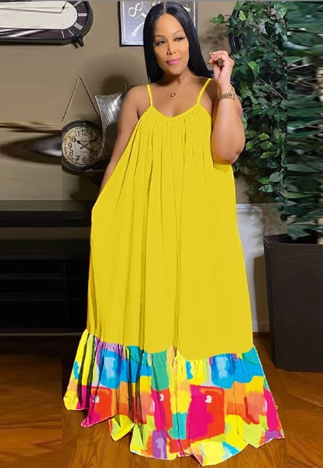GX23111 Fashion summer boutique clothing women maxi dresses party unique print sleeveless A-line big swing long dress