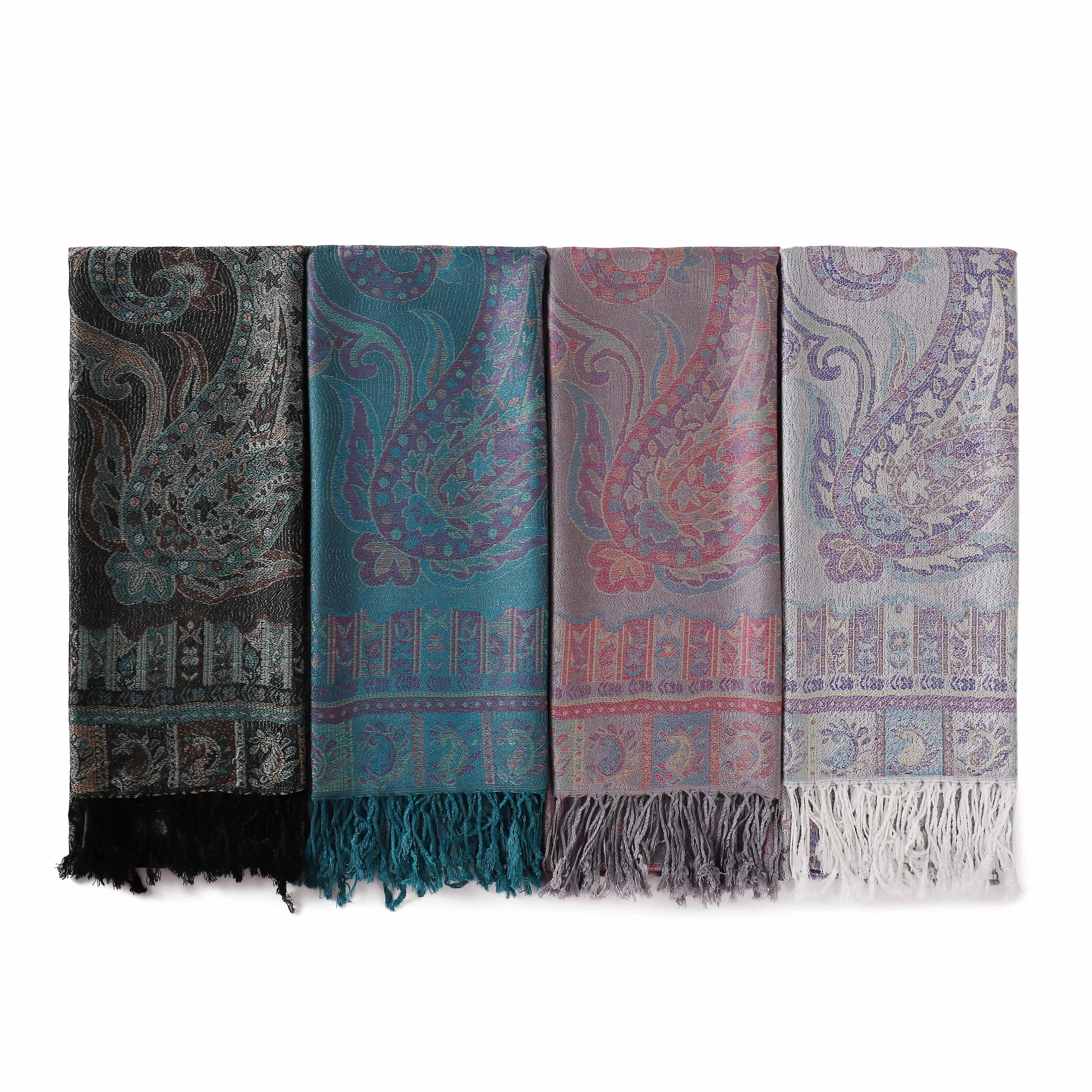 New Wholesale Soft Elegant Luxury Womens Scarf Jacquard Paisley Pattern Stole Wrap Warm Hijab Pashmina Shawls With Tassel