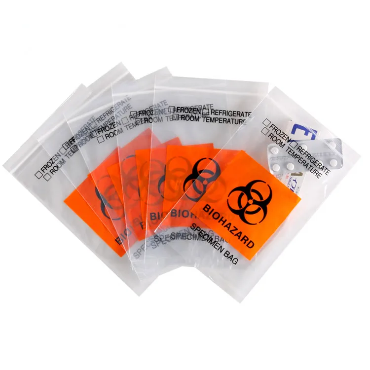  Plastic PE Biohazard Specimen Transport Zip Lock Medical Bag for