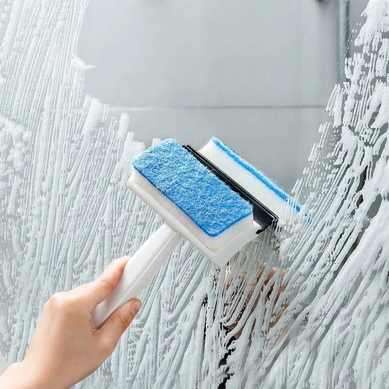 Hot sell Popular Double-Sided Window Glass Cleaning Brush Spray Wiper Washing Scraper Handle Screen brush House Tools Wholesale