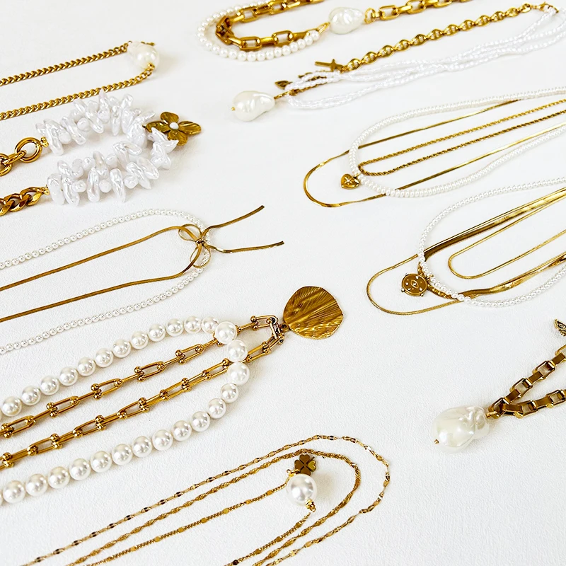 Регулируемое ожерелье из нержавеющей стали с бисером позолоченные цепочки сердечками и жемчугом для вечеринки пляжный подарок