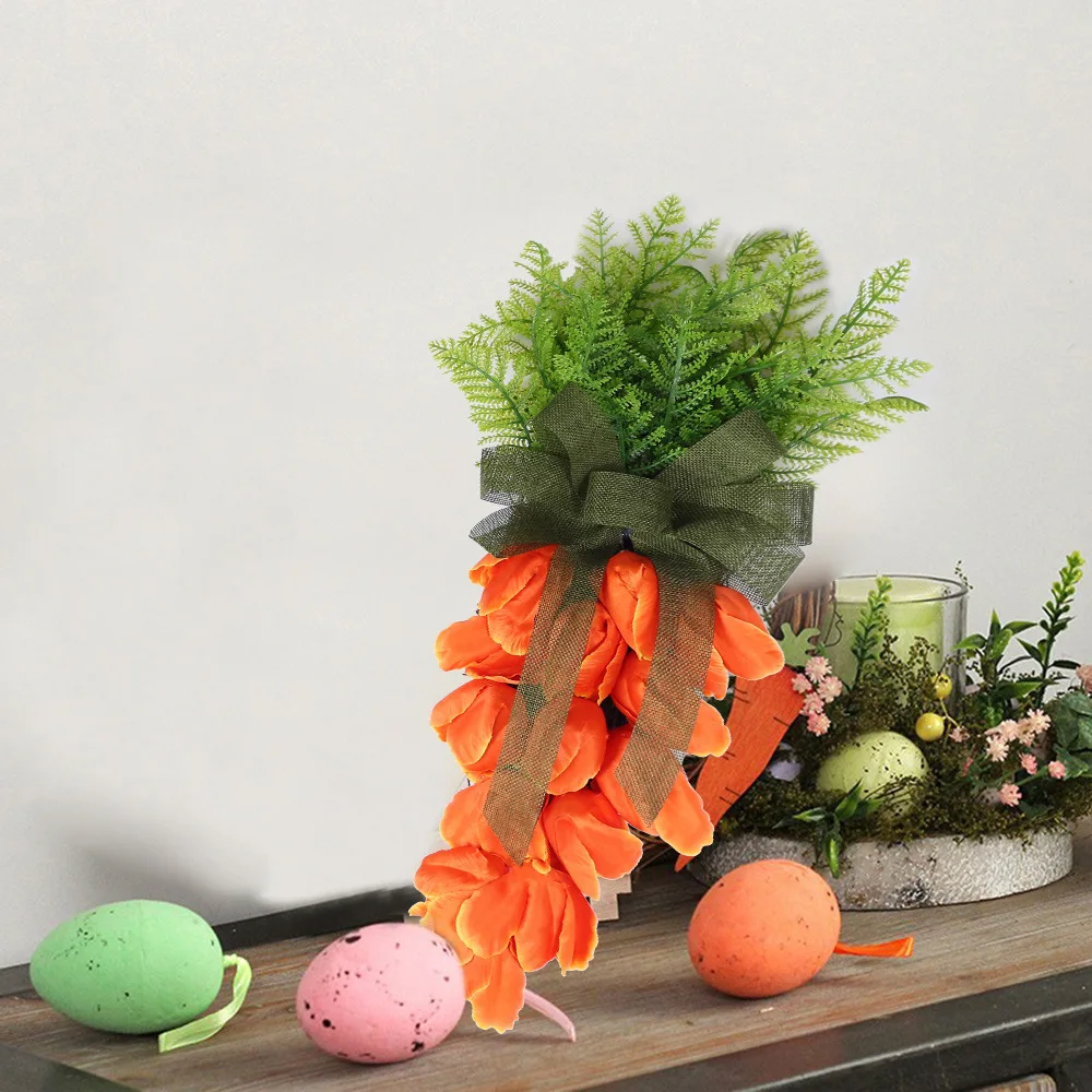2022 New Easter Decoration Carrot Pendant  Flower Bow Door Decoration Front Wall Hanging Decorations