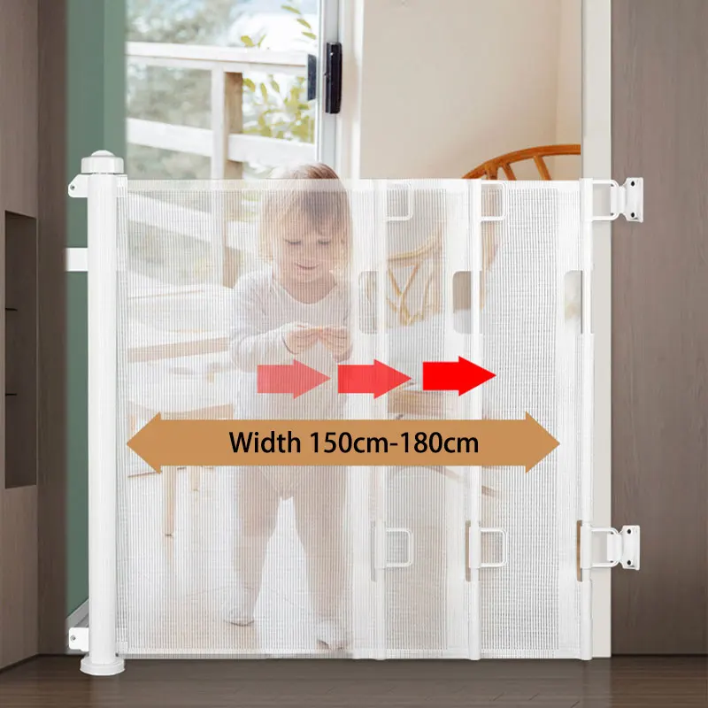 High Quality Safety Pets-Mesh-Gates Children Door Stair Sliding Retractable Safety Baby Pets Gate
