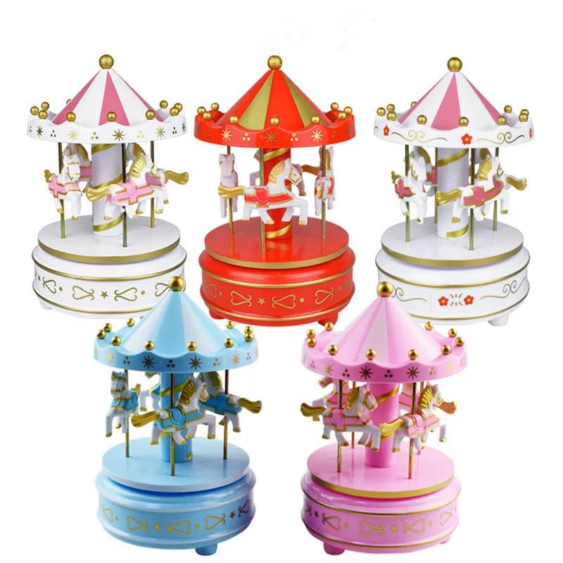 Hot Selling Musical Box plastic Merry-Go-Round Christmas Birthday Gift Carousel Music Box cake decoration toy