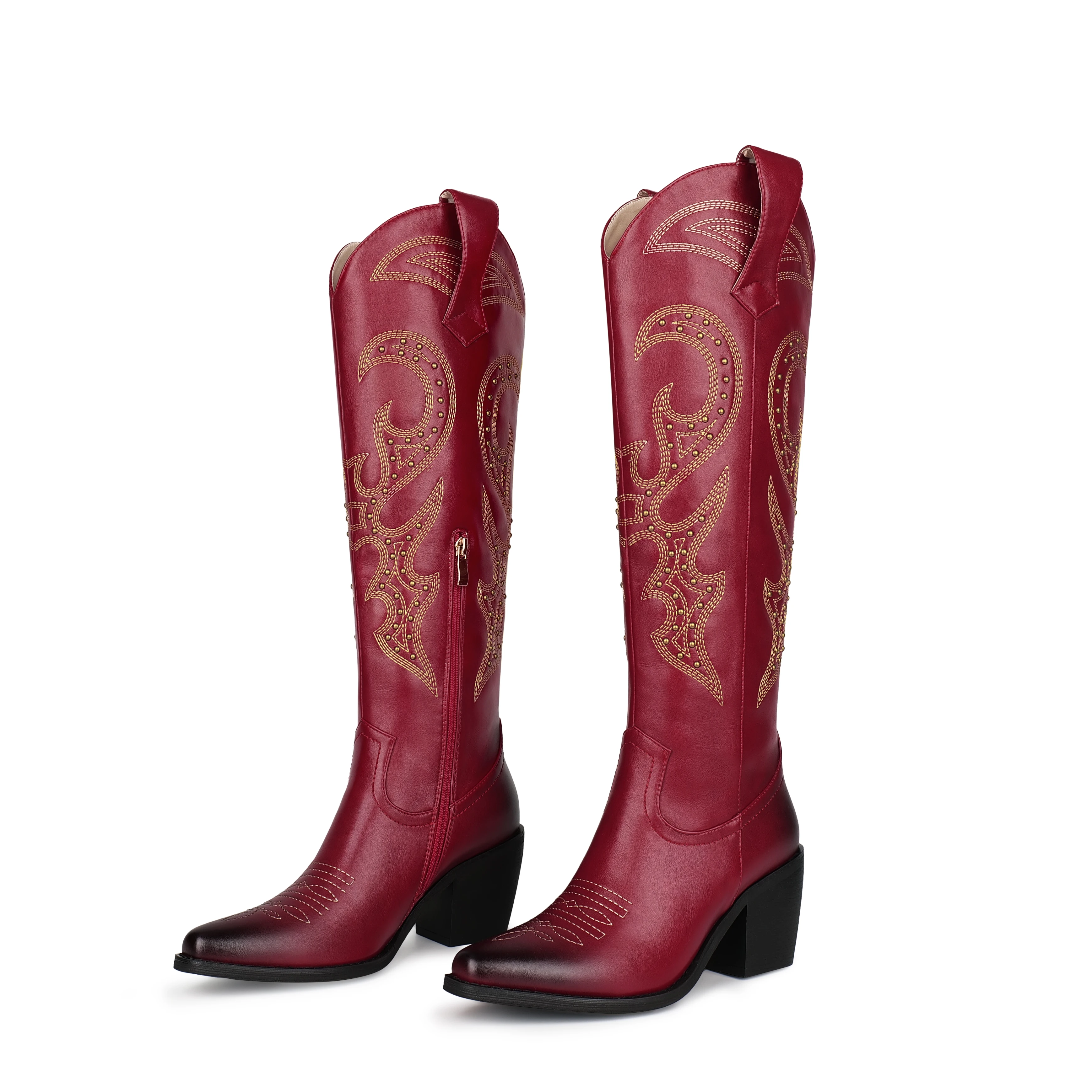 WETKISS 2023 New Styles Trendy Studded Western Red Cowgirl Boots Knee High Long Boots Texas Cowboy Boots With Embroidery