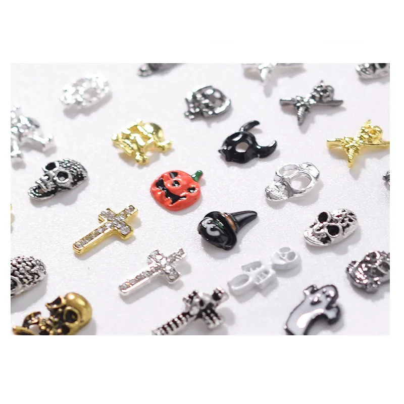 Halloween Rhinestone Skull Ghost Owl Pumpkin Bat 3D DIY Metal Alloy Nail Art Decorations Stickers nail Charms for Manicure