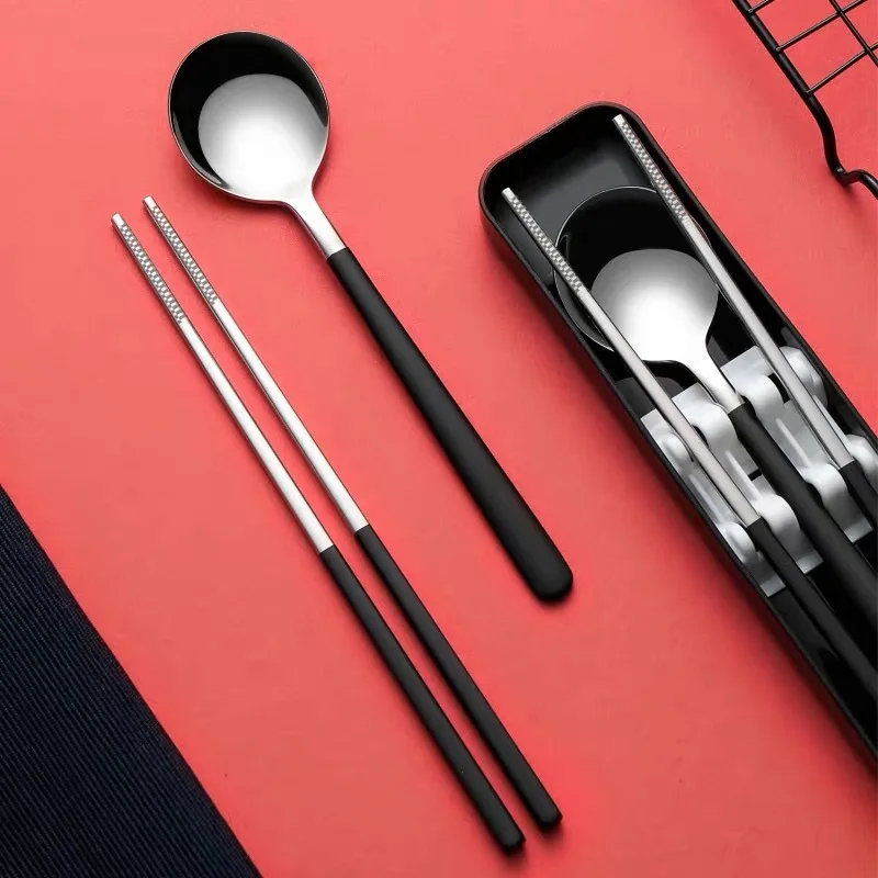 Food Grade Stainless Steel Portable Flatware Travel Camping Cutlery Korean Spoon And Chopsticks Set