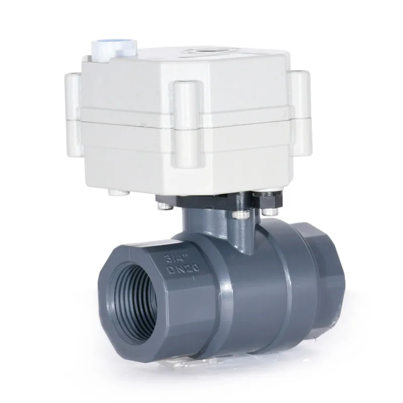 3/4' DN20 Mini Motorized PVC Ball Valve 9-24VAC/DC Or 110-230VAC Auto Return Failsafe With Manual Override 10Bar