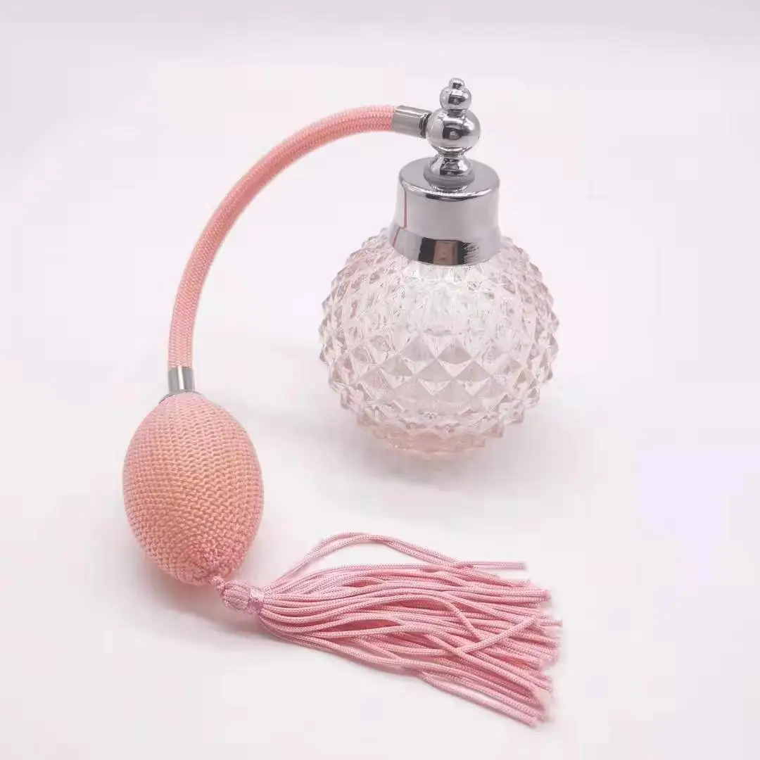 Customized Fashion Color fabric Air Gas Pump bulb spray atomizer 100ml glass perfume bottle