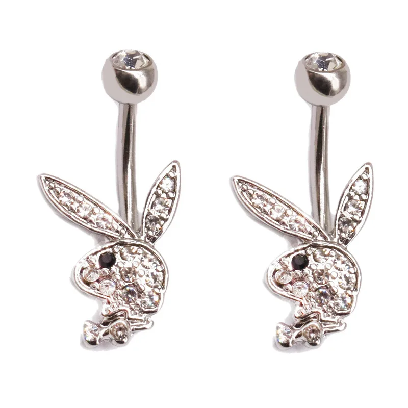  Hot Selling silvery Rabbit Bunny Dangle Navel Ring Animal Belly Button For Men