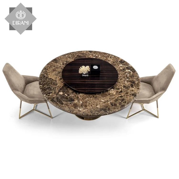 Luxury Italian Hotel Restaurant Round Dining Furniture Dining Tables And Chairs Set Marble Top Dining Table with Lazy Susan