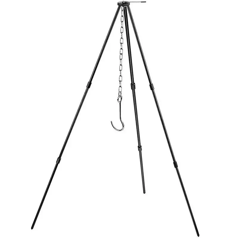 Outdoor Camping Portable Powder Coated Iron Campfire Bbq Fire Tripod Stand Pot Holder Foldable Tripod Bbq Grill Tool Set