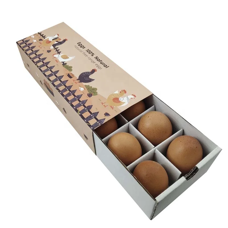 New Design Corrugated Paper Drawer Egg Box Durable Folding Flat shipment Egg Storage Box Size Custom 10 Cells 12 Cells Egg Boxes