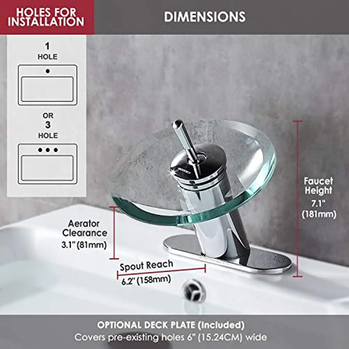 KAHNOS Glass Bathroom Sink Round Single Lever Hot And Cold Mixer Tap Waterfall Faucet Brass Chrome Basin Mixer Wash Basin Faucet