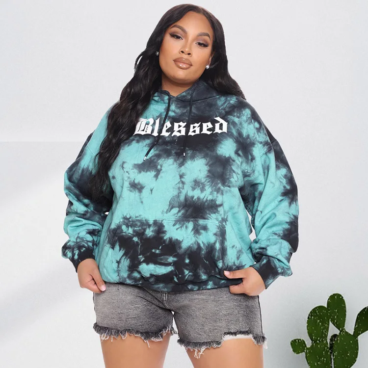 2022 Женская одежда, недорогие толстовки с капюшоном, оптовая продажа, повседневный Модный пуловер с надписью Tie Dye, толстовка большого размера