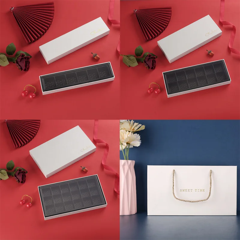 Custom Logo Eco-friendly Paper Food Dessert Bonbons Truffles Package Luxury Giveaway Chocolate Packaging Box with Plastic Tray