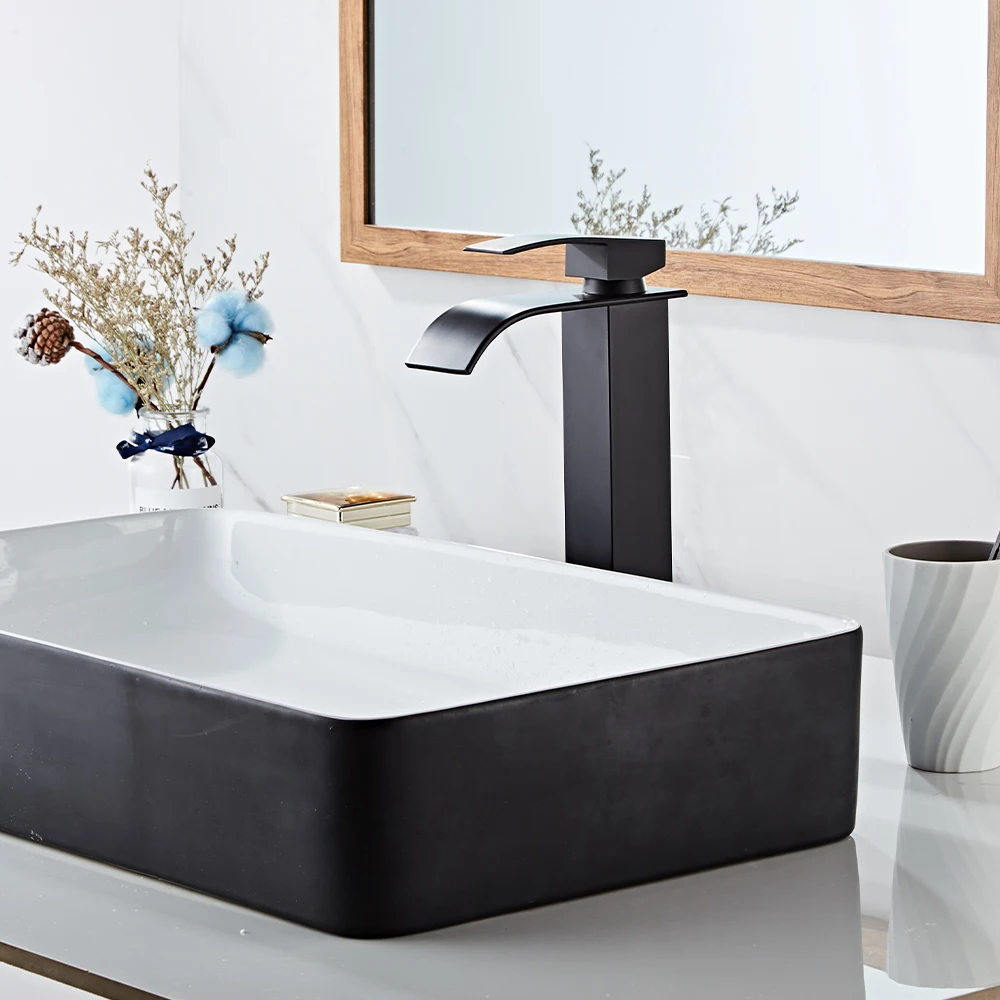 YUNDOOM OEM Bathroom Tall Washbasin Musluk Grifo Banheiro Robinet Black Brass Duchas Griferia Chrome Washroom Basin Faucets