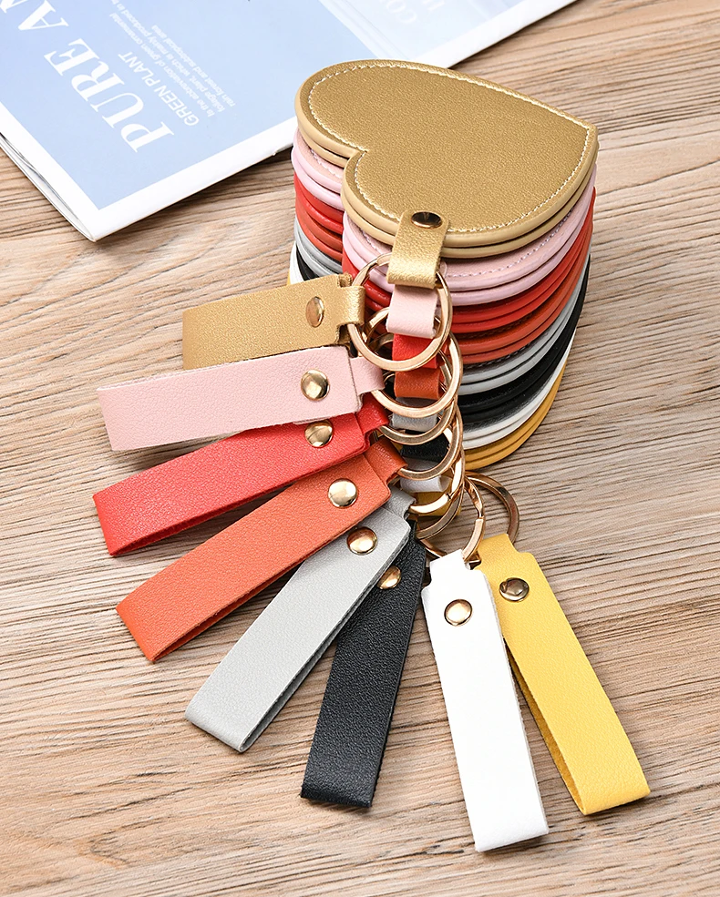 SAIYII New Arrival Heart Design Pu Leather Travel Makeup Mirror Pocket Mirror Custom Logo Compact Mirror with Pu Key Chain