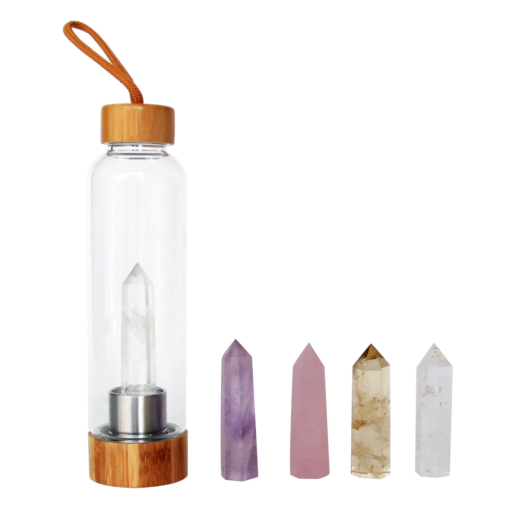 C&H Wholesale  New Design 450ML/500ML Luxury Healing Logo Customization Gemstone Infused Crystal Glass Water Bottle