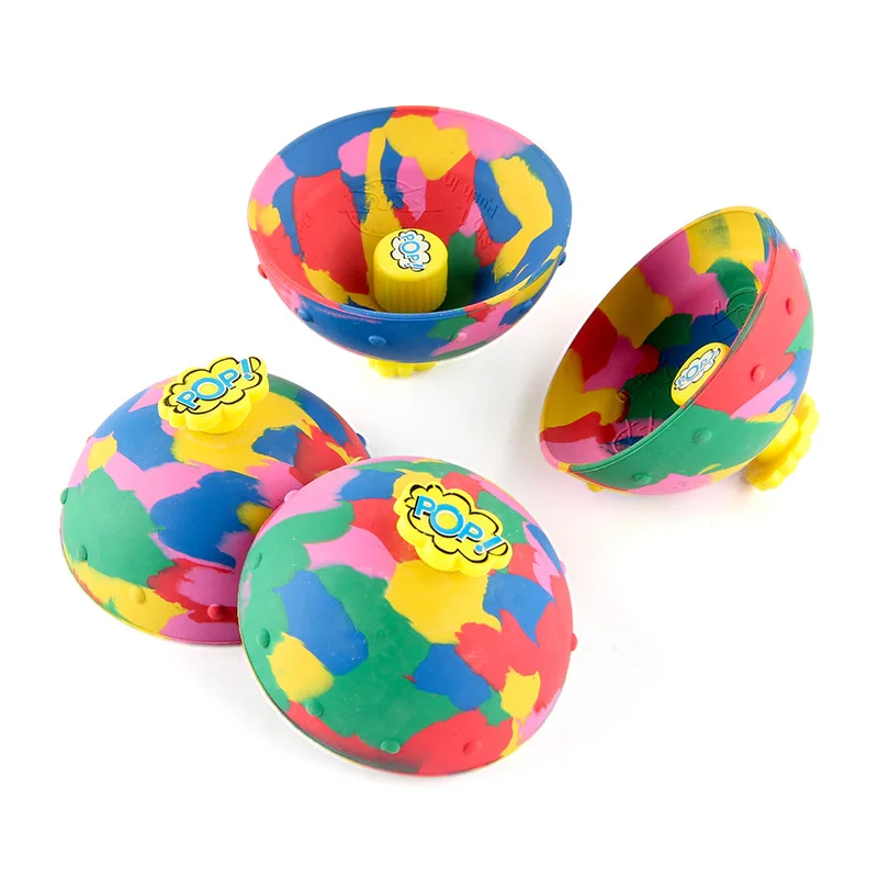Hop Pops Toys Rubber Colourful Camouflage Bounce Bowl Spinning Top Jumping Half Bouncing Ball for