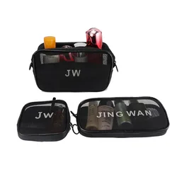 New Arrival Hot Sale Custom  Travel Kits Mesh Pouch Kids Black Cosmetic Bag Makeup