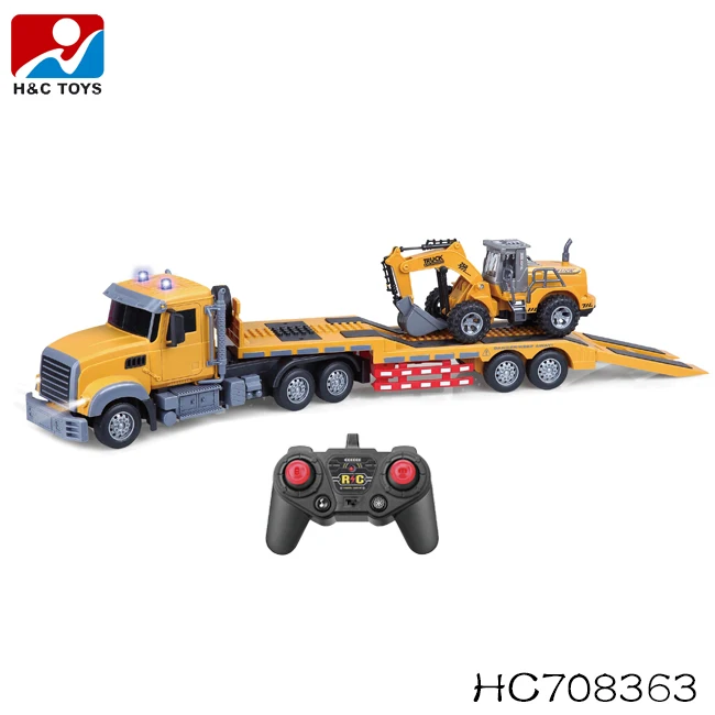 Children remote control electric acousto-optic large single-deck transport trailer with forklift toy rc trailer truck