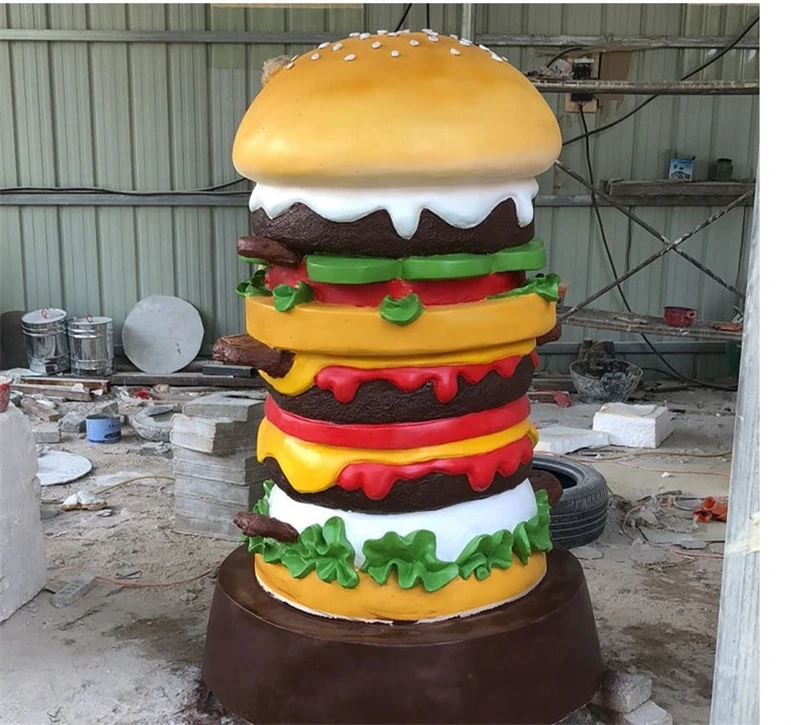 Life Size Burger King big outdoor fiberglass christmas ornament hamburger candy fruit and animal resin crafts for outdoor decor