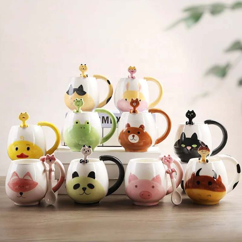 Cartoon 3D Animal Ceramic Coffee Mug Household Hand Painting Milk Tea Kids Water Ceramic Cup