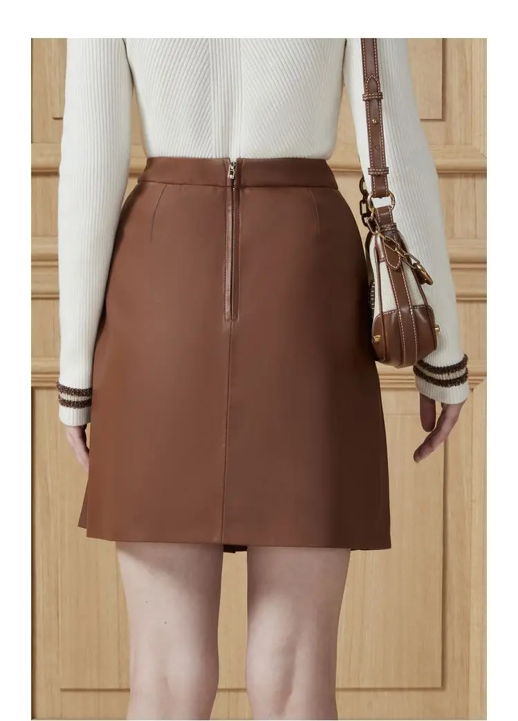 YRP002 Women Fashion Pleated Synthetic Leather Skirt High Quality Soft Artificial Leather Skirt