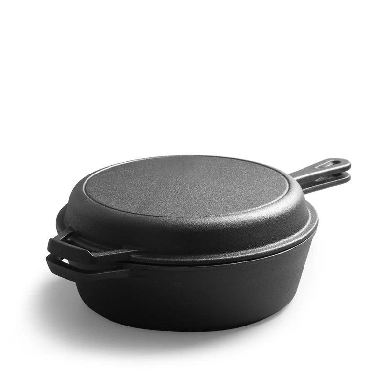Pre-seasoned Double Used Cast Iron  Cookware 2-in-1 Combo Pan  Frying Pan With Skillet Lid